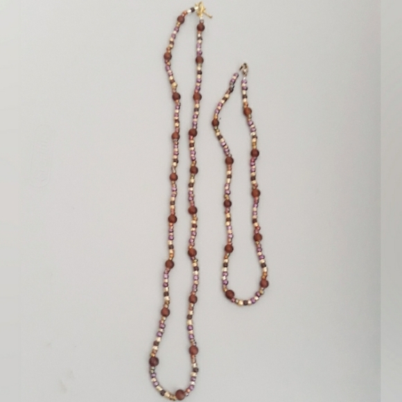 Handmade Gold + Purple Beaded Necklace and Choker - 2 Piece Set - Picture 4 of 14